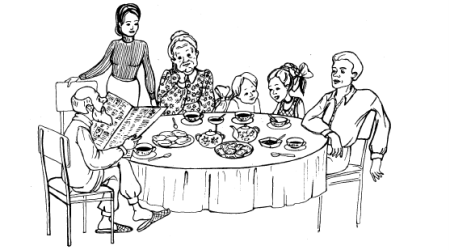 Семья за столом раскраска для детей