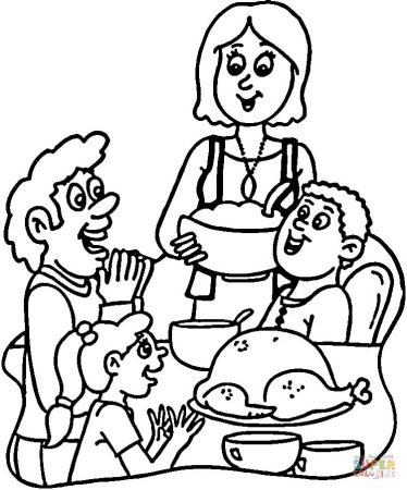 Ужин семьей раскраска для детей