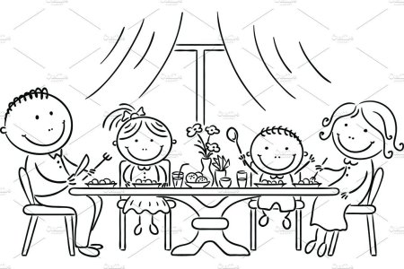 Раскраска семья за столом