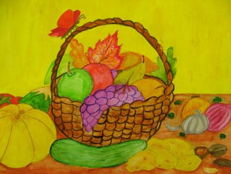 Рисование корзина с фруктами