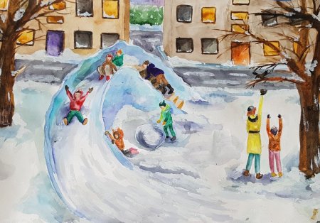 Рисование зимние развлечения