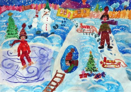 Рисование зимние забавы