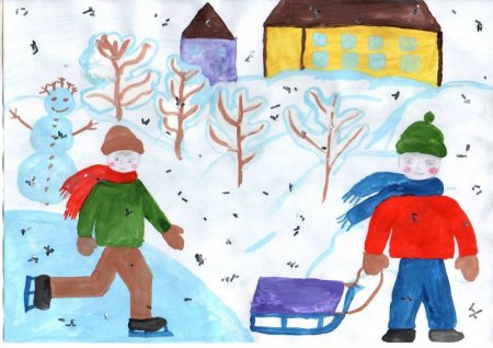 Зимние забавы гуашью