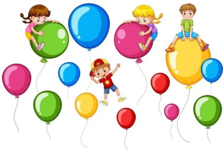 Дети с шариками на прозрачном фоне