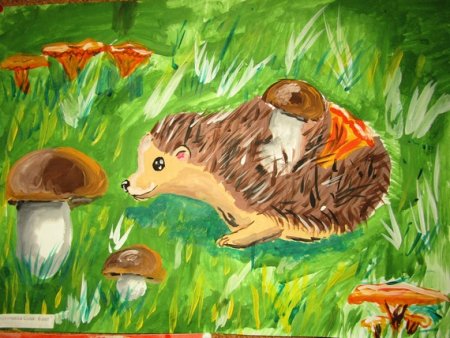 Гуашь еж и гриб