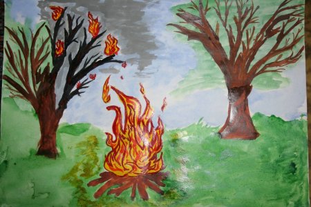 Рисование пожар в лесу