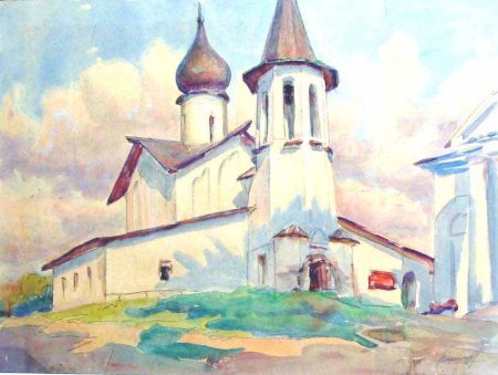 Псков церкви акварелью