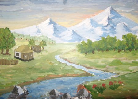 Рисунок горного села
