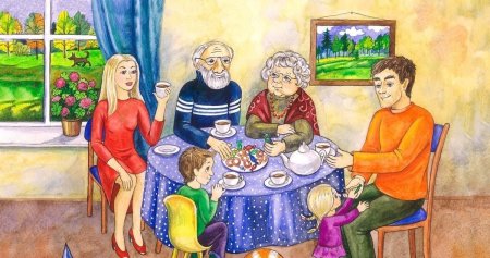 Семья ребёнок чаепитие