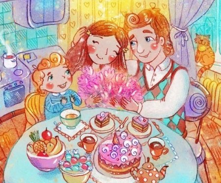 Семейное чаепитие рисунок