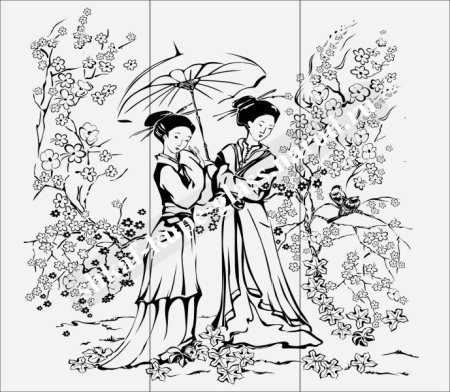 Японские мотивы черно белые