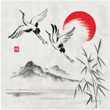 Рисунки журавлей в японском стиле