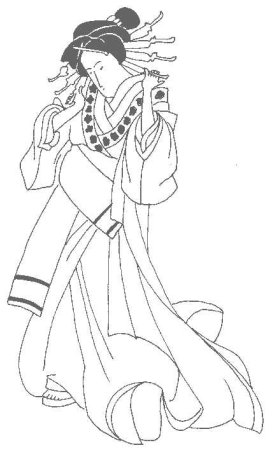 Японка в кимоно рисунок карандашом