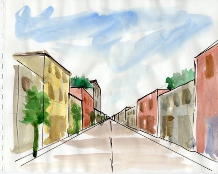 Зарисовка города линейная перспектива