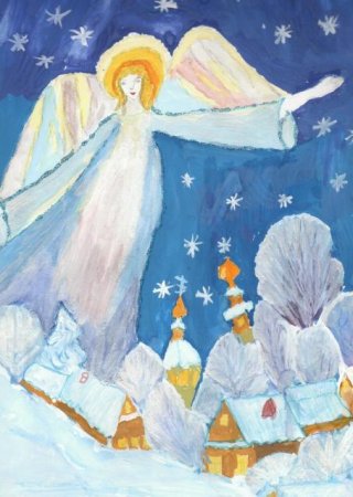 Детский рисунок на тему Рождество Христово
