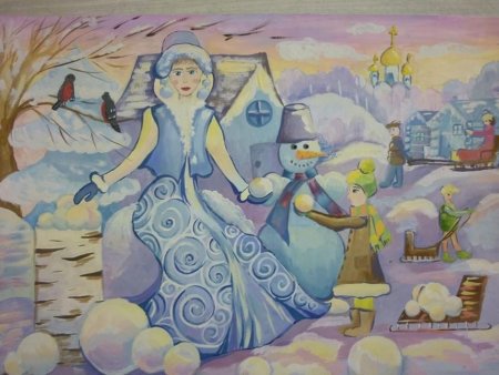 Зимние композиции в художественной школе