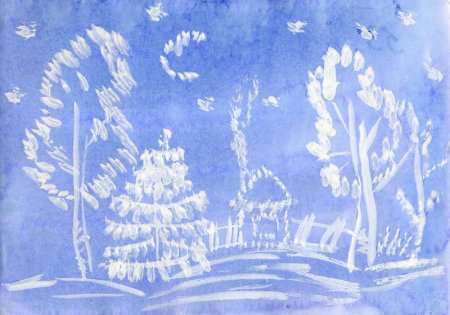 Зимний пейзаж гуашью для детей