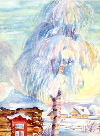 Рисование белая береза зимой