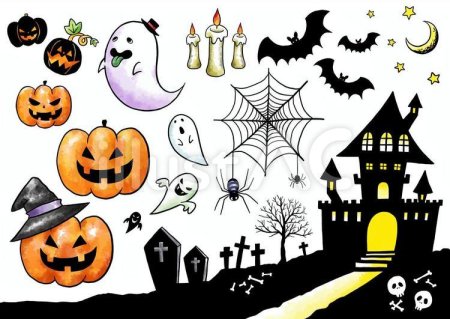 Рисунок тыквы и паучки для Хэллоуина