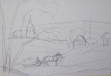 Исторический пейзаж карандашом