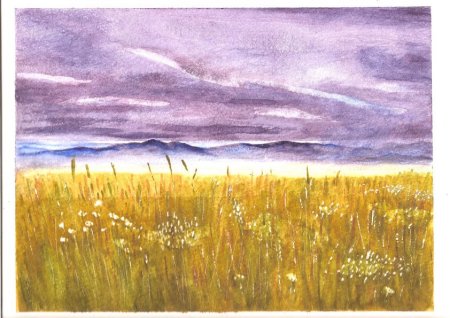 Степной пейзаж акварелью