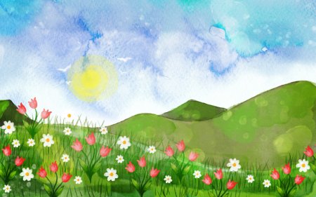 Поляна с цветами рисунок