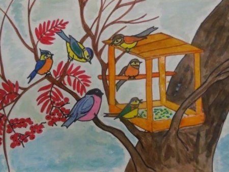 Рисование зимующие птицы