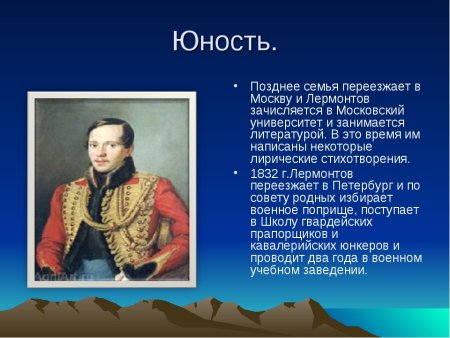 М Ю Лермонтов в юности