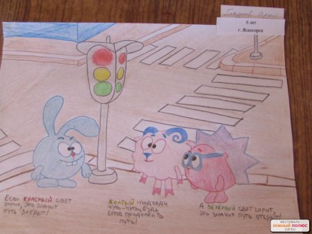 Рисунок на тему ПДД Смешарики