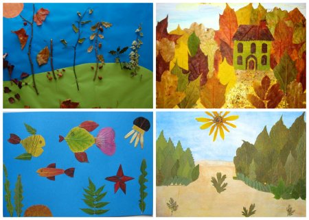 Пейзажная аппликация из листьев