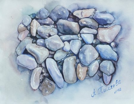 Морские камни акварелью