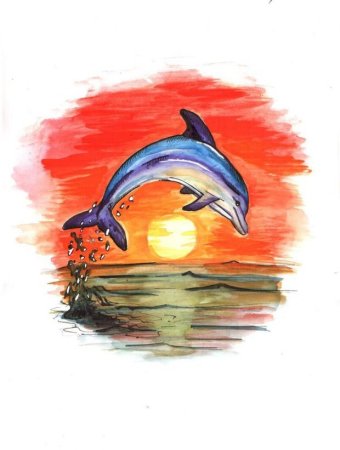 Дельфины акварелью