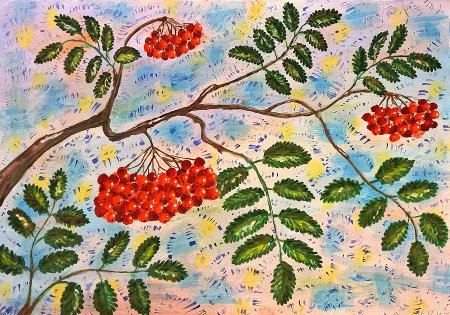 Осенняя ветка рябины в детском саду