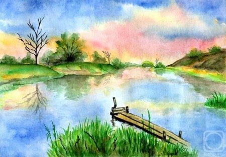 Летний пейзаж акварелью для начинающих