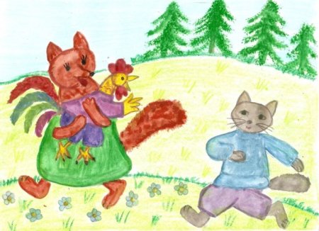 Кот и лиса сказка рисунок