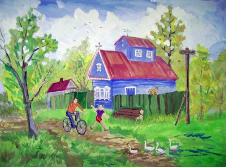 Пейзаж деревни для детей