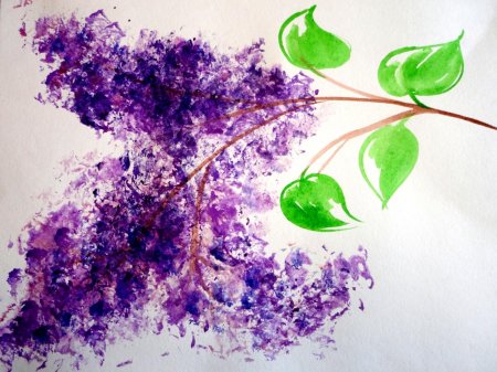 Ветка сирени рисование мятой бумагой