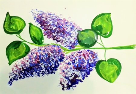 Рисование сирени мятой бумагой