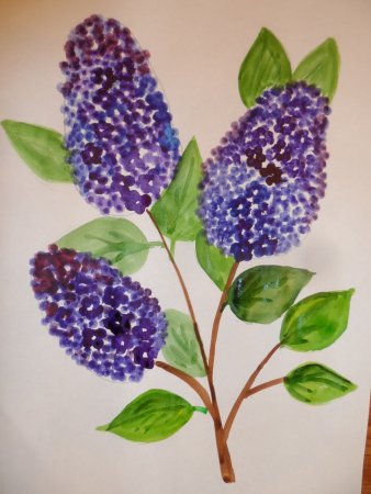 Рисование сирени ватными палочками