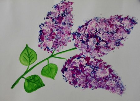 Ветка сирени рисование мятой бумагой