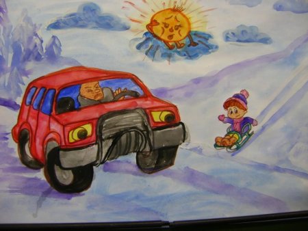 Рисование по правилам дорожного движения зимой