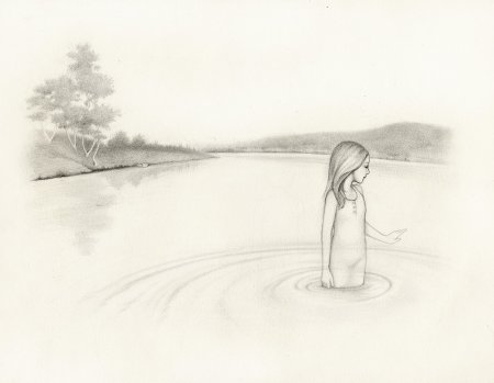 Пейзаж с девочкой карандашом