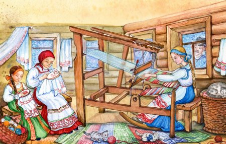 Рисование интерьера русской избы