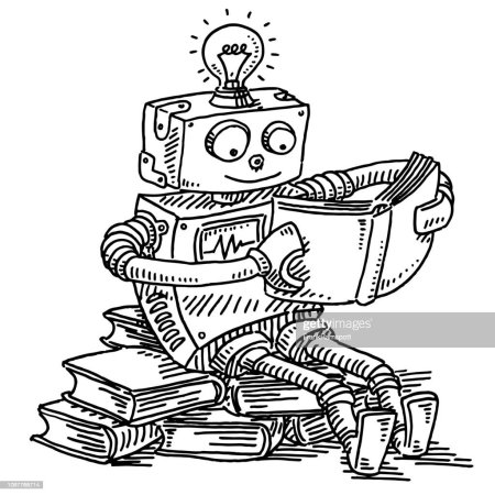 Робот с книгами нарисованный