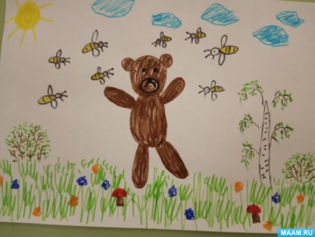 Рисование медведь и пчелы старшая группа