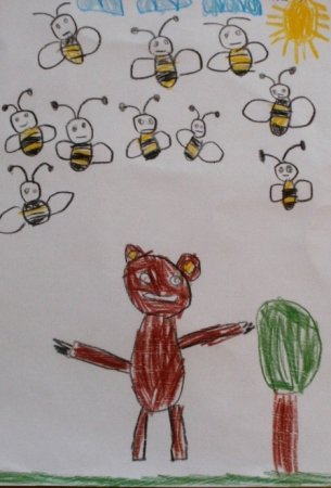Рисование медведь и пчелы