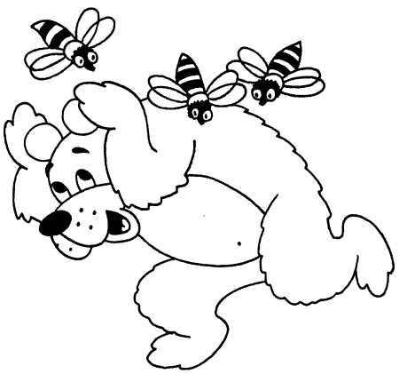 Раскраска медведь и пчелы