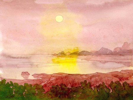 Рассвет акварелью