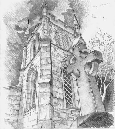 Готический замок карандашом