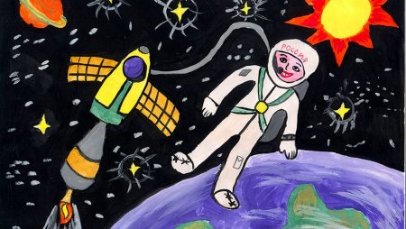 Детский рисунок ко Дню космонавтики